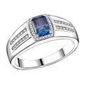 Sapphire Blue Moissanite (Oct 7x5mm), Moissanite Men's Ring in Rhodium Over Sterling Silver (Size 10.0) 1.15 ctw - Sticky add to cart bar