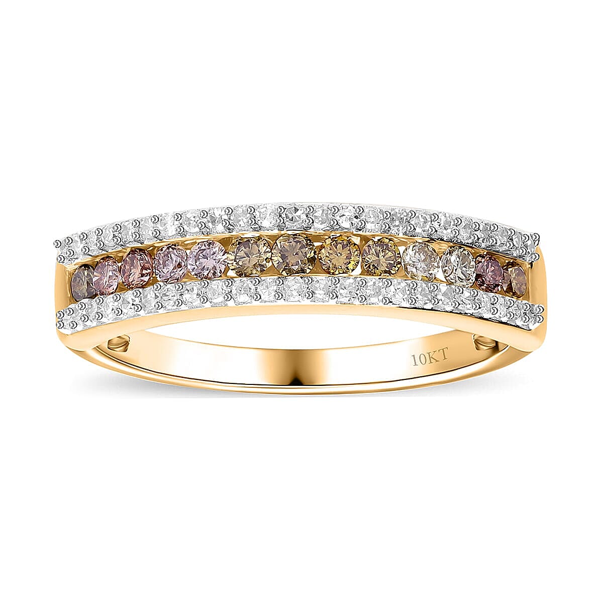 Luxoro 10K Yellow Gold Multi Diamond (Natural & IR) (I1-I2) Ring (Size 6.0) 0.50 ctw