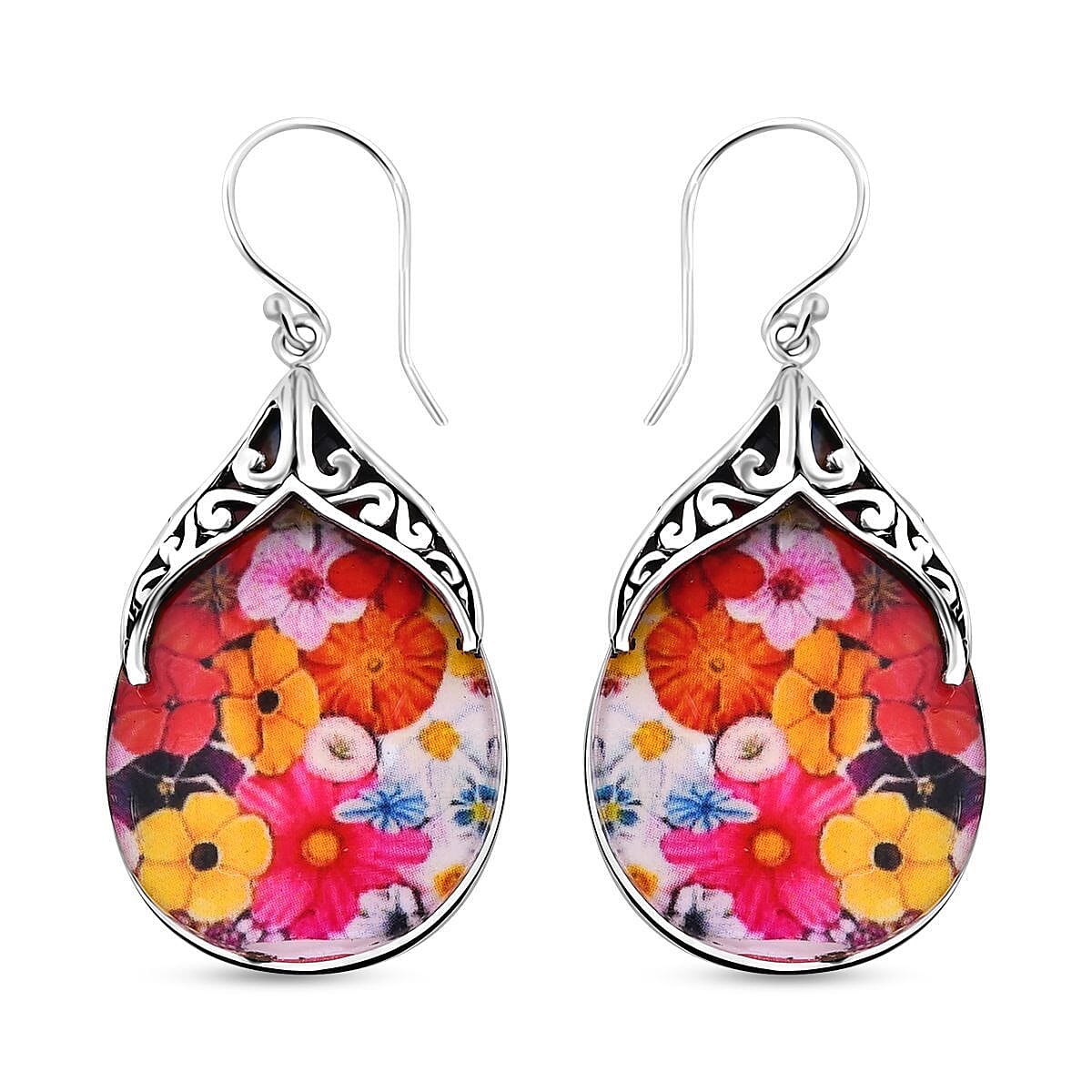 Resin Floral Earrings in Sterling Silver