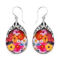 Resin Floral Earrings in Sterling Silver