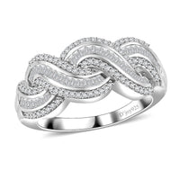 Diamond Twisted Ring in Rhodium Over Sterling Silver (Size 6.0) 0.75 ctw