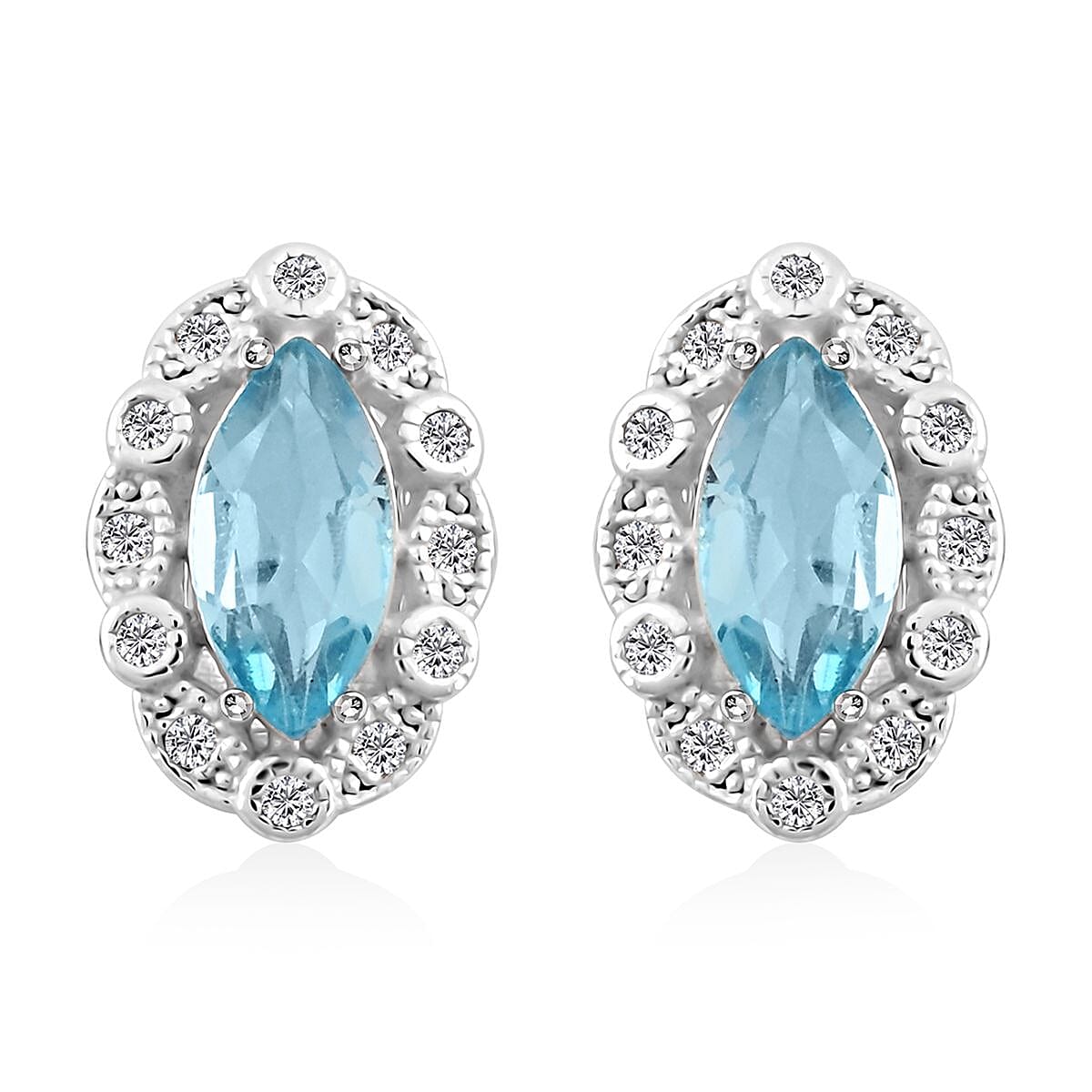 Blue Topaz and Simulated Diamond 1.85 ctw Earrings in Sterling Silver