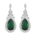 Simulated Emerald and Simulated Diamond 6.20 ctw Earrings in Silvertone - Sticky add to cart bar