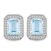 Blue Topaz and Simulated Diamond 4.00 ctw Earrings in Silvertone