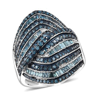 Blue Diamond (IR) Ring in Rhodium Over Sterling Silver (Size 6.0) 1.50 ctw