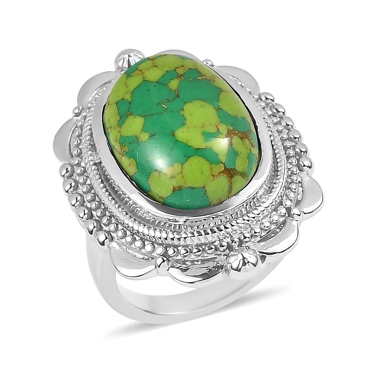 Mojave Green Turquoise 10.50 ctw Floral Ring in Stainless Steel (Size 10.0)