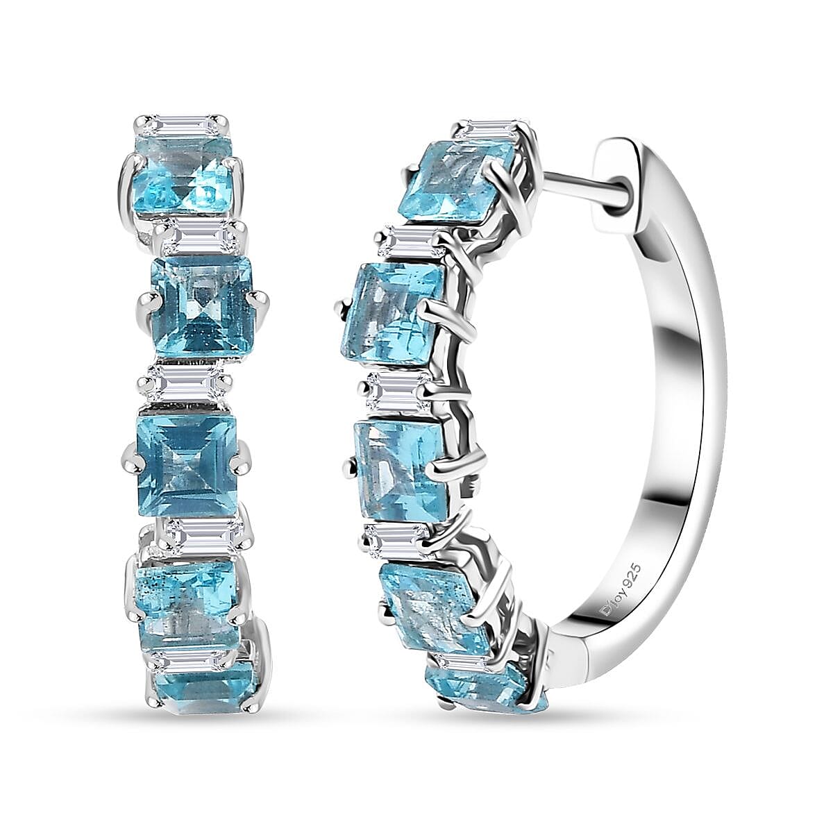 Premium Betroka Blue Apatite and Moissanite 3.90 ctw Earrings in Rhodium Over Sterling Silver