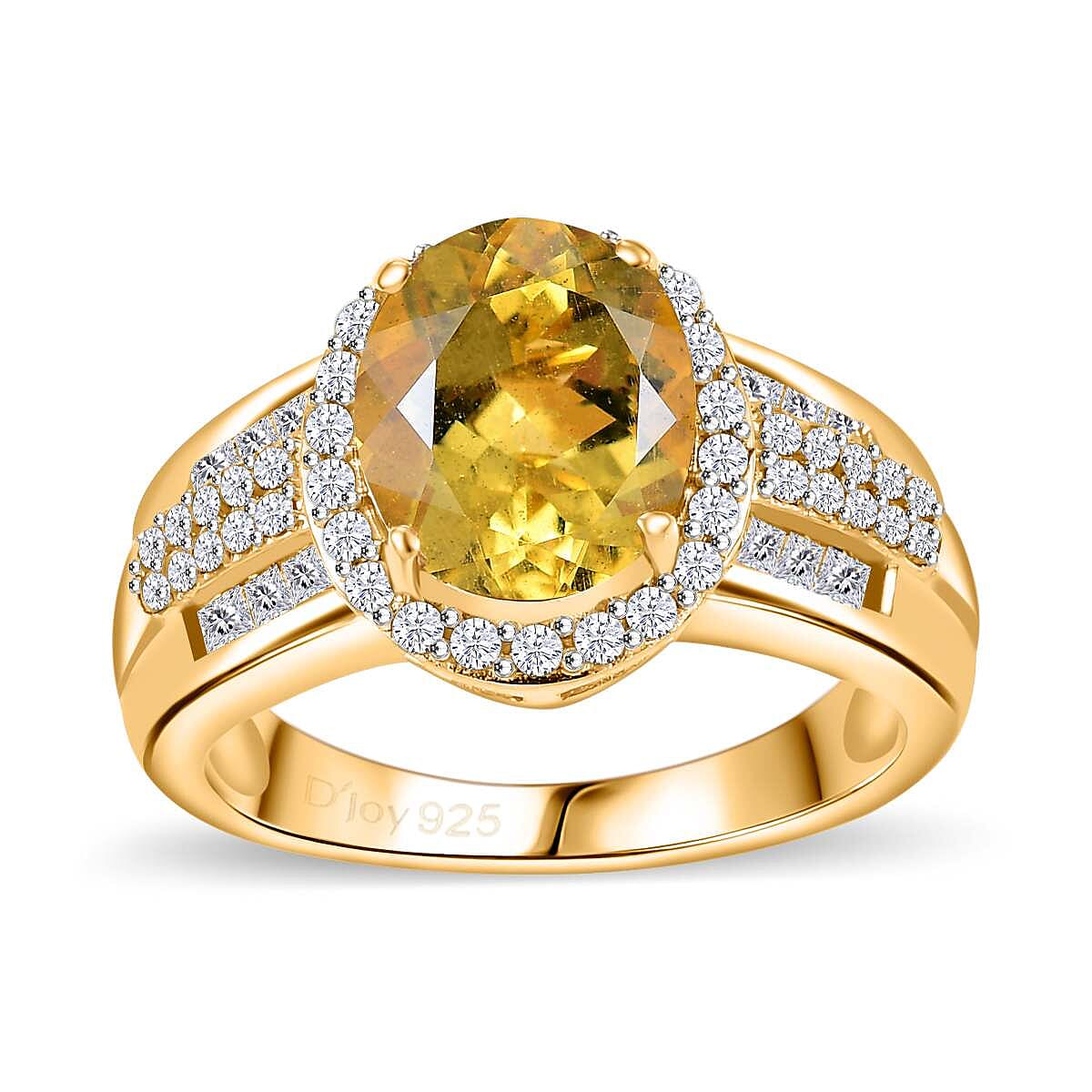 Brazilian Heliodor, White Zircon Ring in 18K Vermeil YG Over Sterling Silver (Size 10.0) 3.40 ctw
