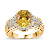Brazilian Heliodor, White Zircon Ring in 18K Vermeil YG Over Sterling Silver (Size 10.0) 3.40 ctw