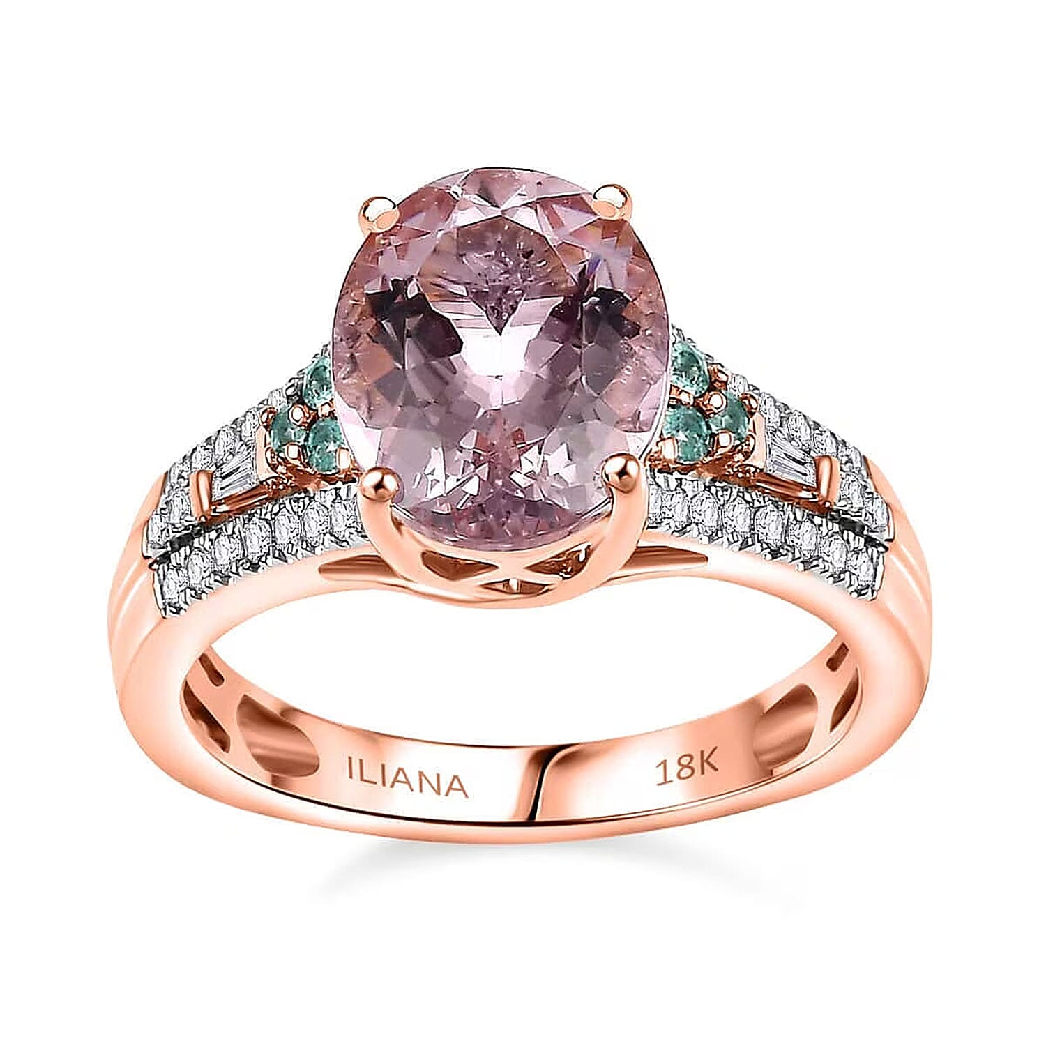 Certified & Appraised Iliana AAAA Pink Morganite, Paraiba Tourmaline and G-H SI Diamond 2.90 ctw Ring in 18K Rose Gold (Size 6.0)