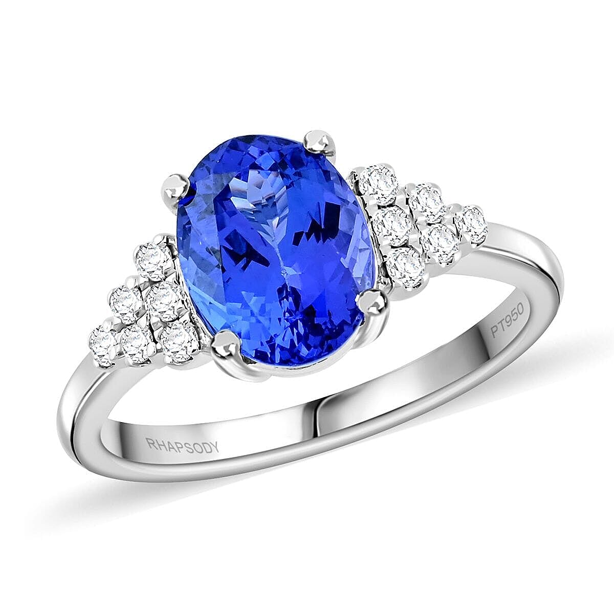Certified & Appraised Rhapsody AAAA Tanzanite and E-F VS Diamond 2.50 ctw Ring in 950 Platinum 5.75 Grams