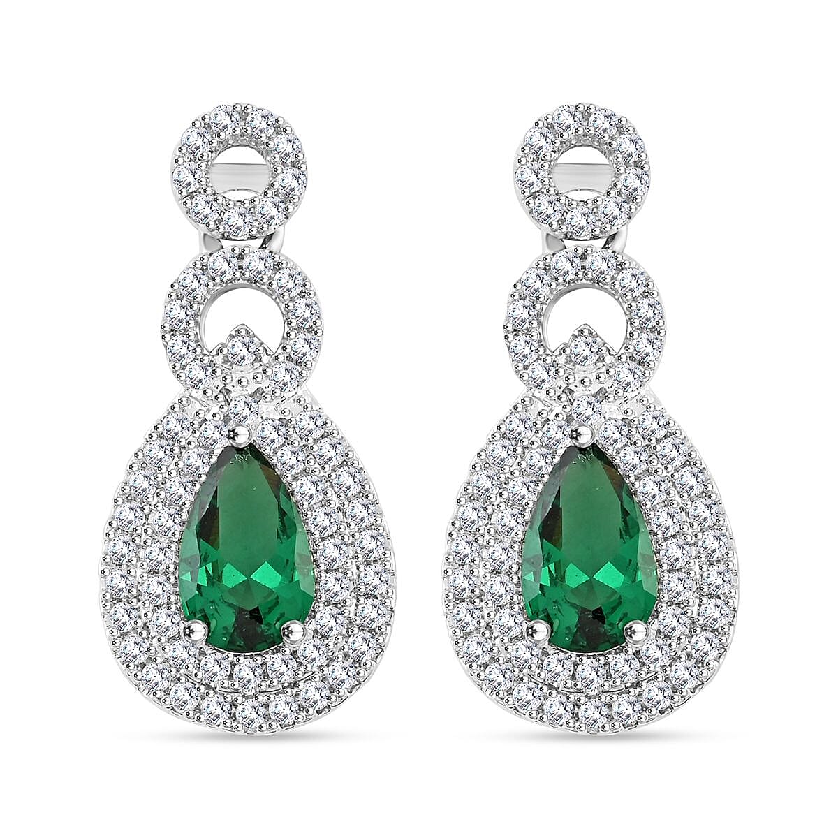 Lab Created Green Quartz and Simulated Diamond 2.75 ctw Drop Earrings in Silvertone