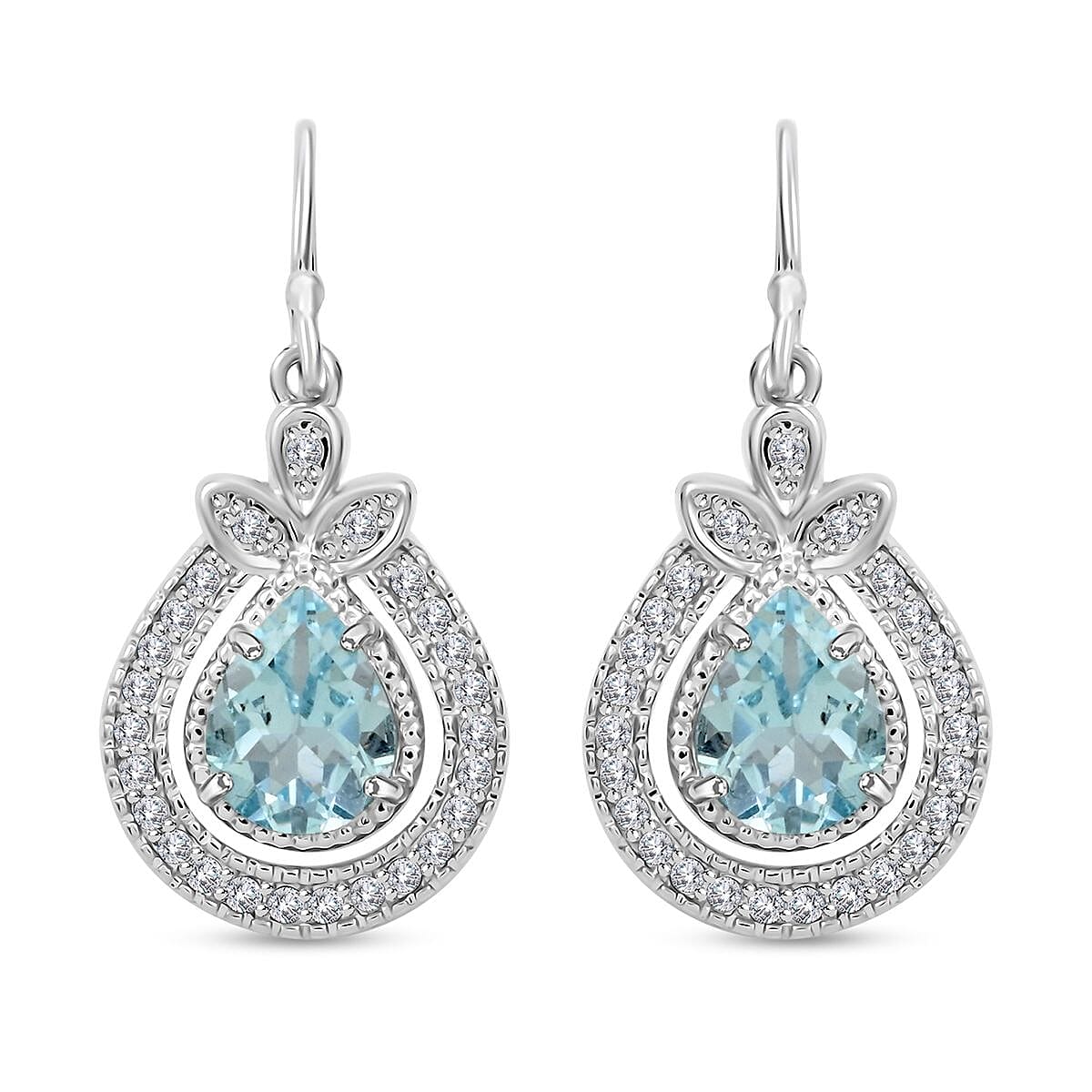 Blue Topaz and Simulated Diamond 4.50 ctw Earrings in Silvertone