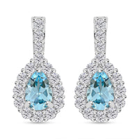 Blue Topaz and Simulated Diamond 5.80 ctw Earrings in Silvertone