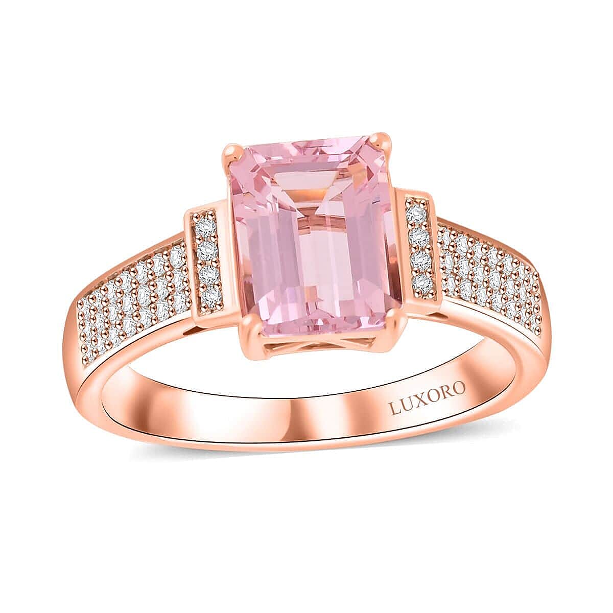 Certified & Appraised Luxoro 10K Rose Gold AAA Palmeiras Pink Morganite, Diamond (G-H, I2) (0.25 cts) Ring 2.50 ctw