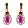 Premium Royal Ruby, Brown and White Zircon 1.60 ctw Autumn Grace Earrings in 18K Vermeil Yellow Gold Over Sterling Silver - Sticky add to cart bar