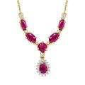 D'Joy Premium Royal Ruby and White Zircon 3.50 ctw Floral Necklace in 18K Vermeil Yellow Gold Over Sterling Silver 18-20 Inches - Sticky add to cart bar