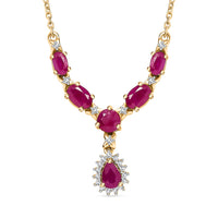 D'Joy Premium Royal Ruby and White Zircon 3.50 ctw Floral Necklace in 18K Vermeil Yellow Gold Over Sterling Silver 18-20 Inches