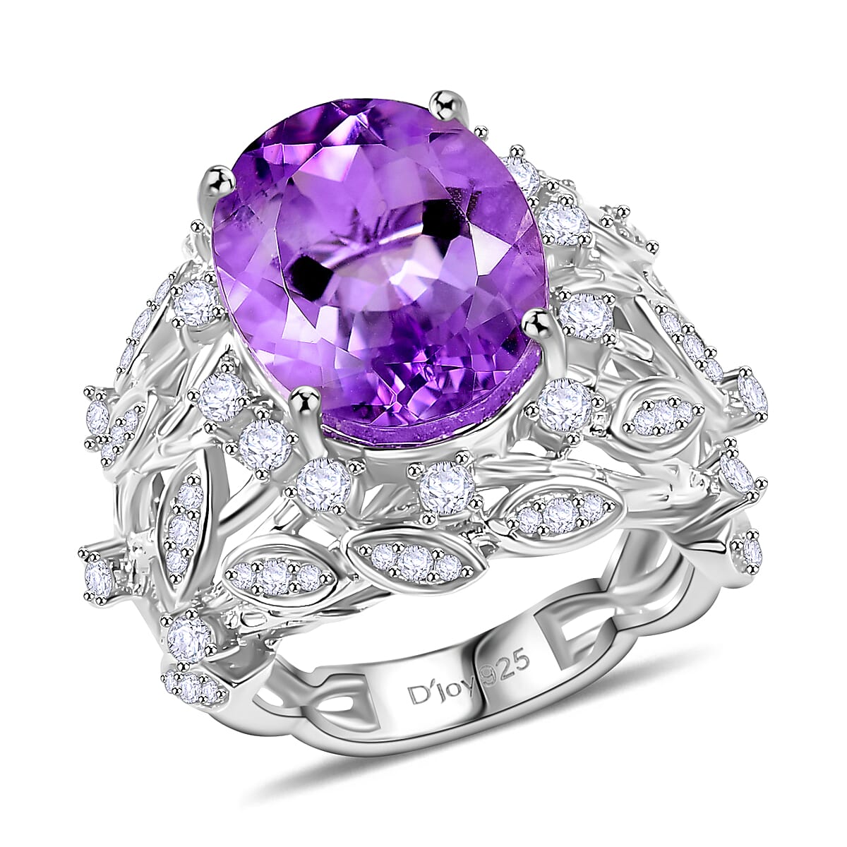 Moroccan Rose, White Zircon Leaves Ring in Rhodium Over Sterling Silver (Size 10.0) 10.50 ctw