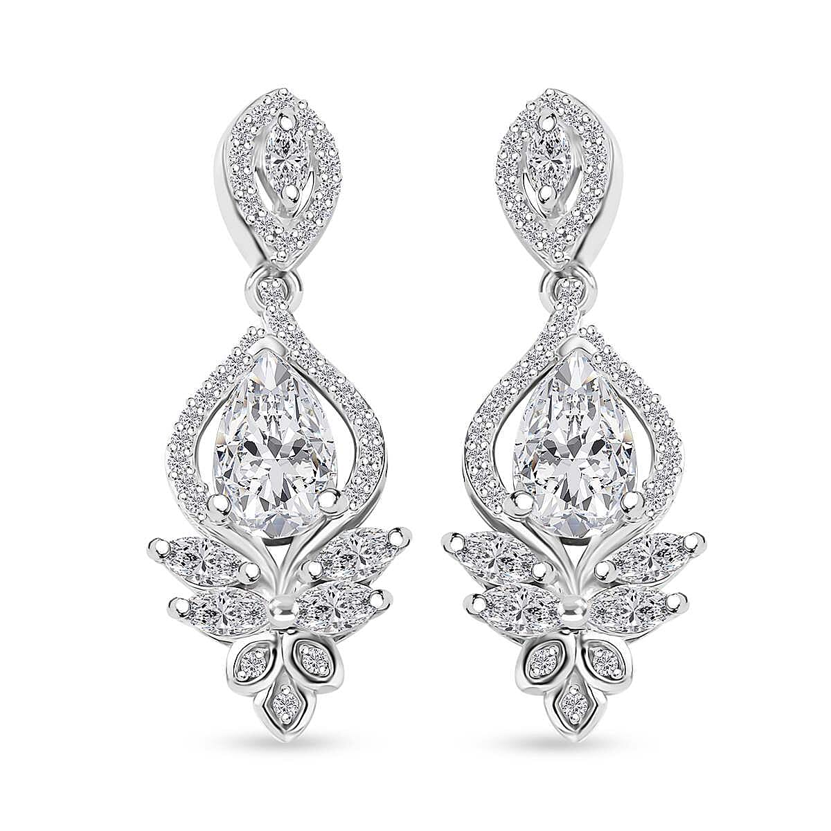 D'Joy Moissanite 3.00 ctw Lotus Earrings in Rhodium Over Sterling Silver