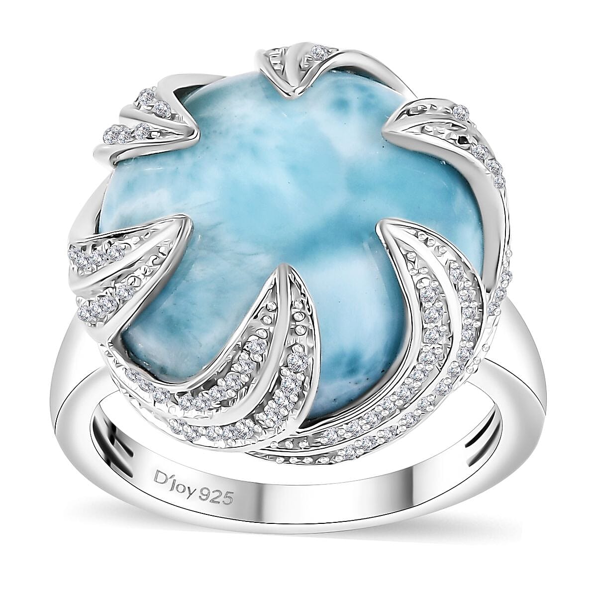 Larimar, White Zircon Ring in Rhodium Over Sterling Silver (Size 10.0) 14.85 ctw