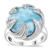 Larimar, White Zircon Ring in Rhodium Over Sterling Silver (Size 10.0) 14.85 ctw