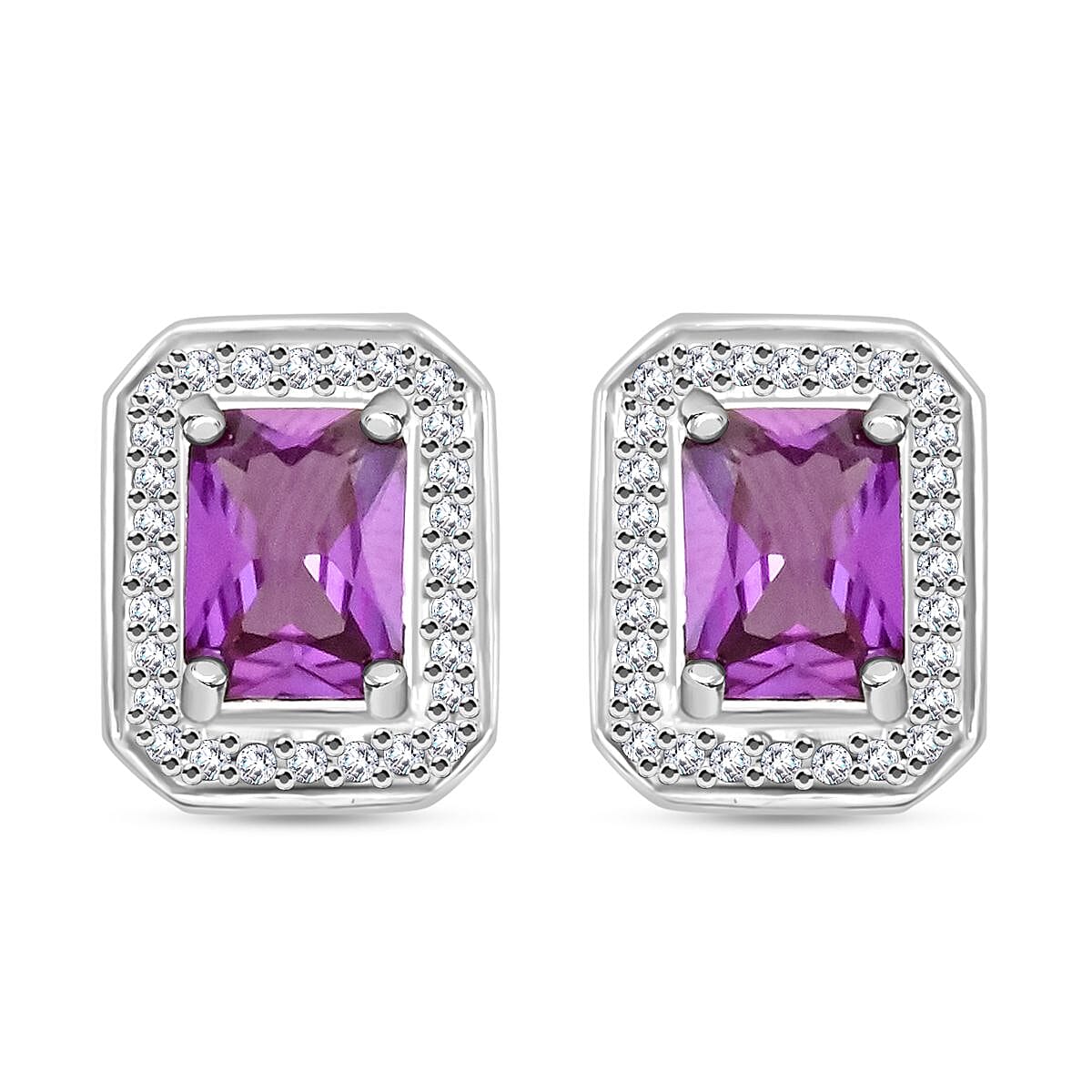 Simulated Alexandrite and Simulated Diamond 3.65 ctw Earrings in Silvertone