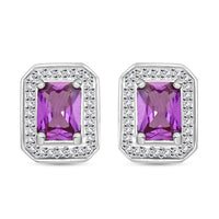 Simulated Alexandrite and Simulated Diamond 3.65 ctw Earrings in Silvertone