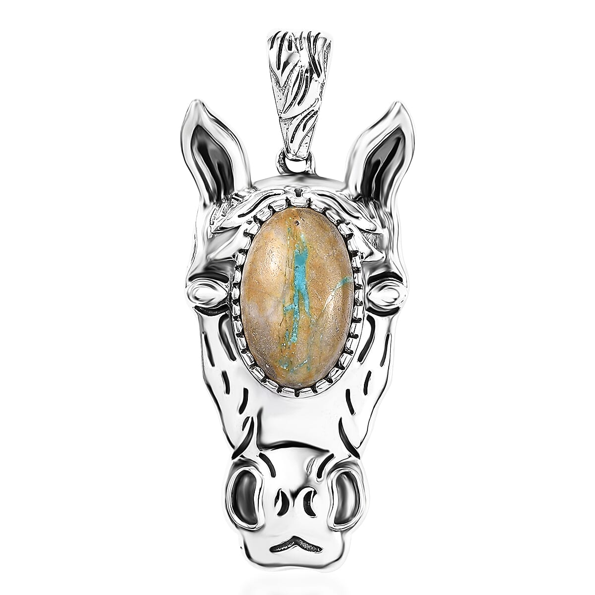 Artisan Crafted Royston Ribbon Turquoise Fancy Pendant in Black Oxidized Sterling Silver 6.70 ctw