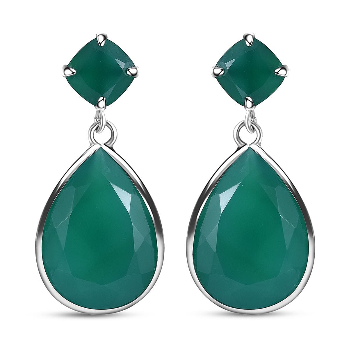 Verde Onyx 21.50 ctw Drop Earrings in Rhodium Over Sterling Silver