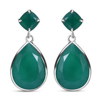 Verde Onyx 21.50 ctw Drop Earrings in Rhodium Over Sterling Silver