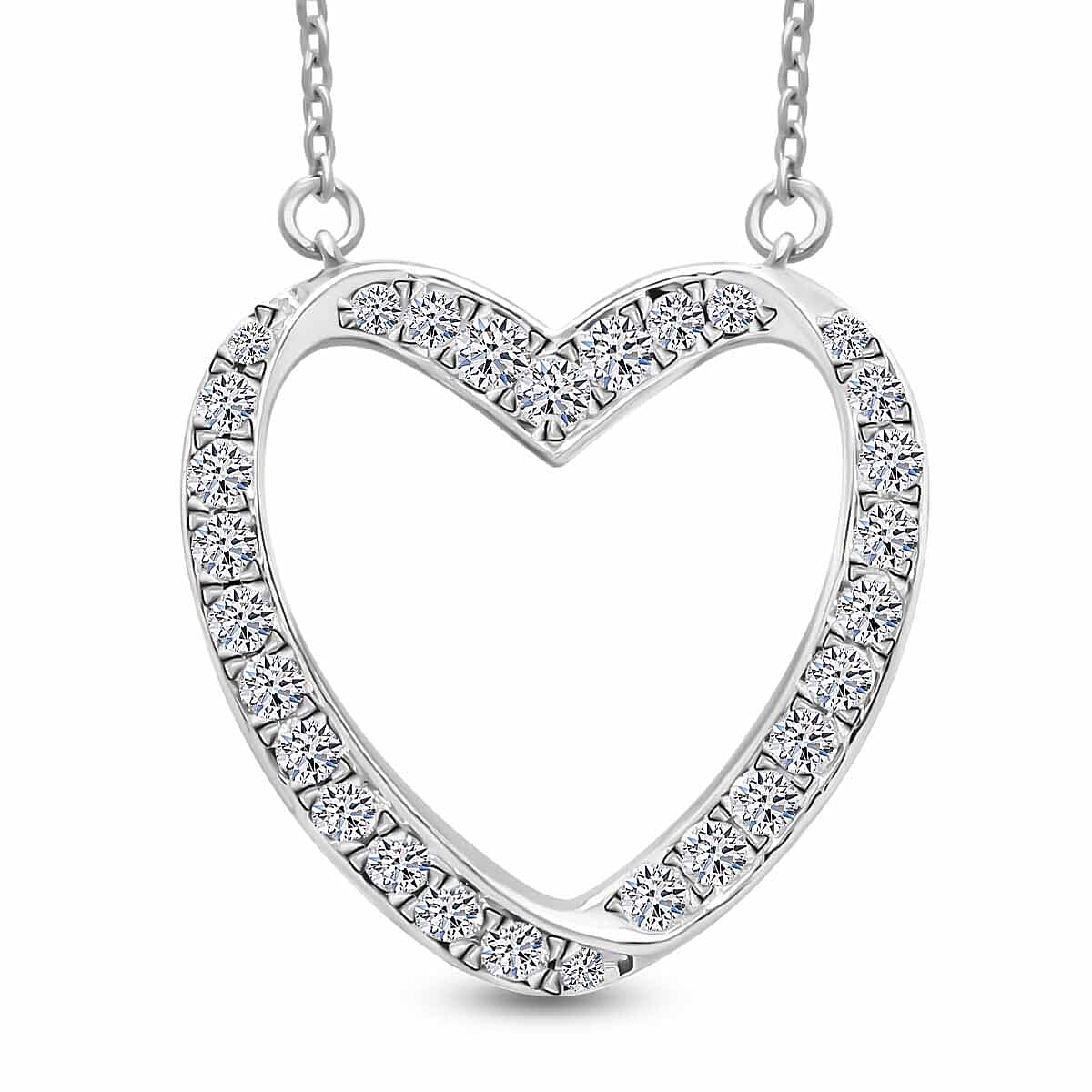 Luxuriant Lab Grown Diamond Heart Necklace (18-20 Inches) in Platinum Over Sterling Silver 0.50 ctw