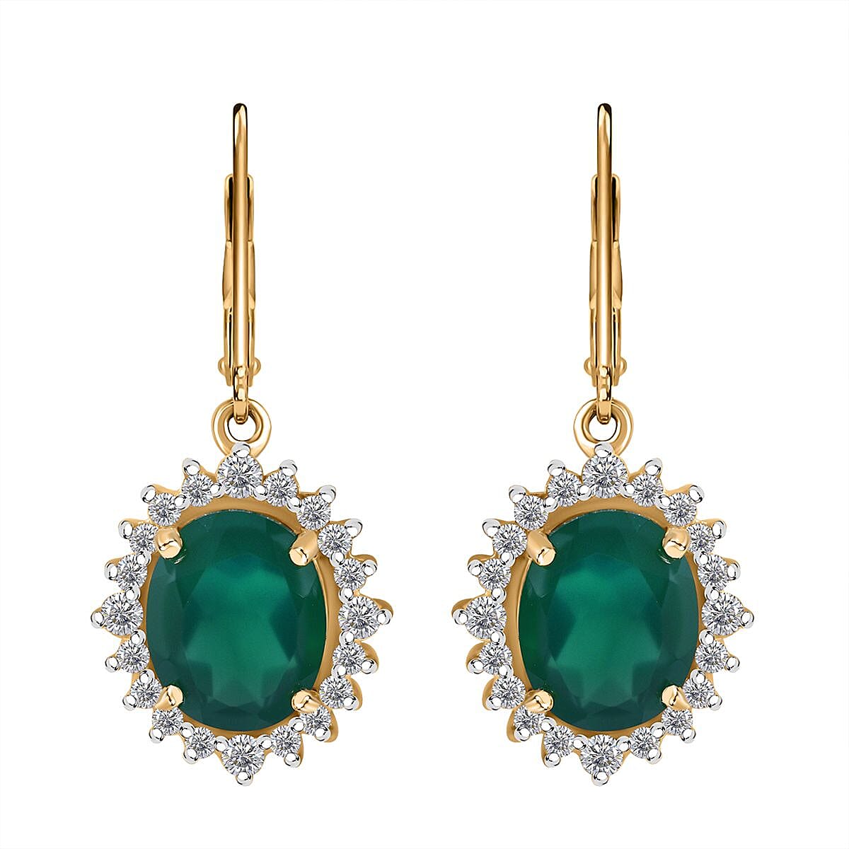 Verde Onyx and White Zircon 6.15 ctw Forest Bloom Earrings in Vermeil Yellow Gold Over Sterling Silver