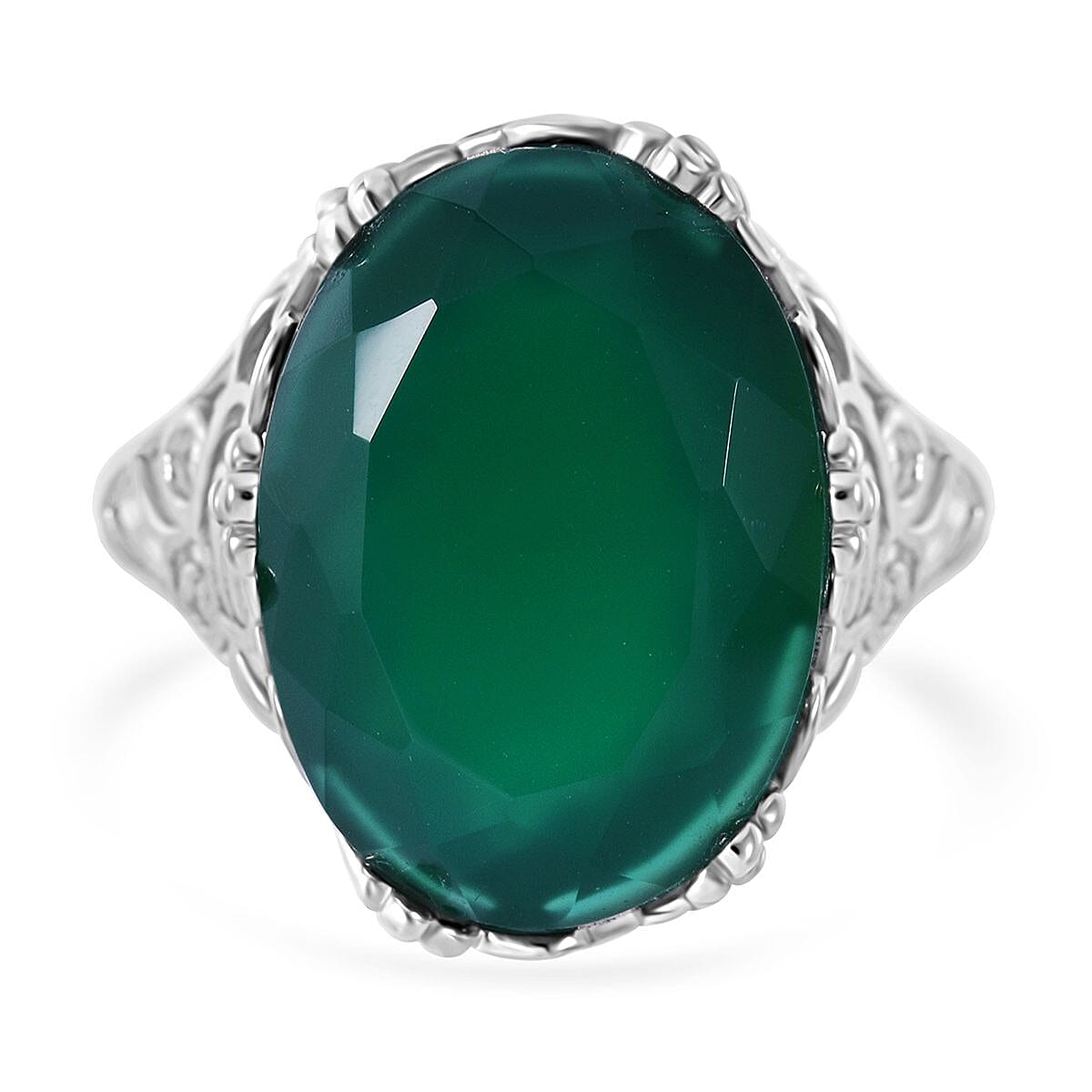 Verde Onyx 10.50 ctw Leafy Oasis Ring in Rhodium Over Sterling Silver