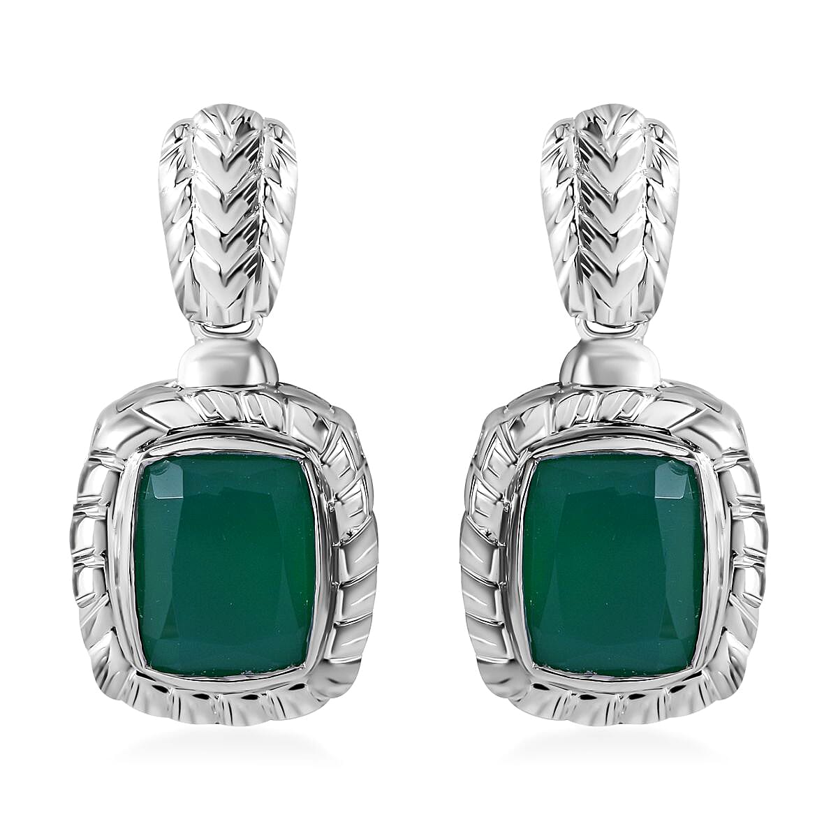 Verde Onyx 4.25 ctw Wooden Texture Earrings in Rhodium Over Sterling Silver