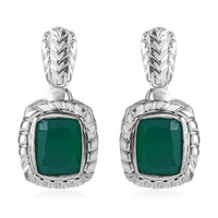 Verde Onyx 4.25 ctw Wooden Texture Earrings in Rhodium Over Sterling Silver