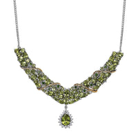D'Joy Hebei Peridot and Multi Gemstone 18.10 ctw Floral Vines Necklace in 18K Vermeil YG and Rhodium Over Sterling Silver 18 Inches
