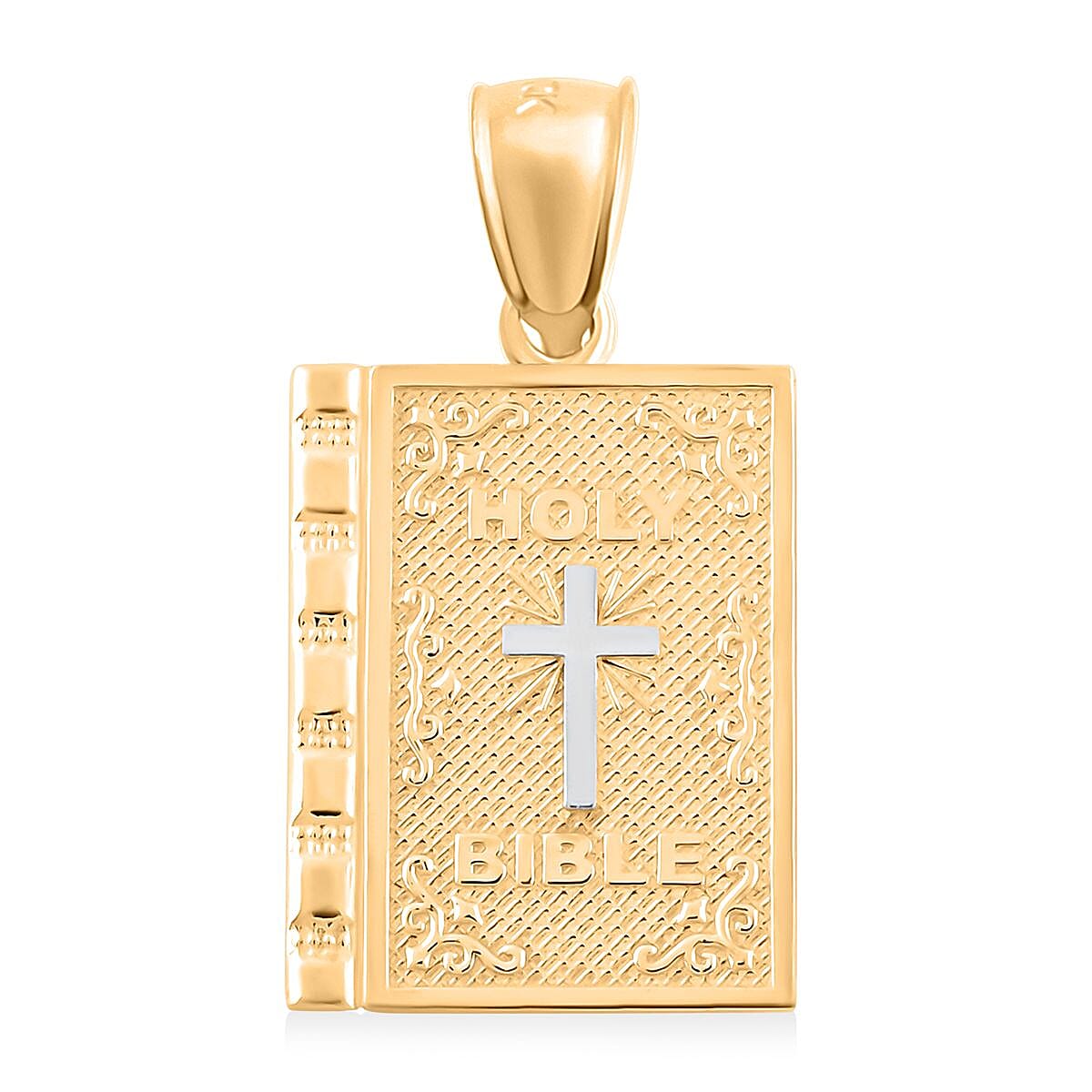 10K Yellow and White Gold Bible Charm Pendant without Chain 1.30 Grams