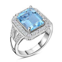 Blue Topaz, Simulated Diamond Ring in Silvertone (Size 10.0) 5.10 ctw