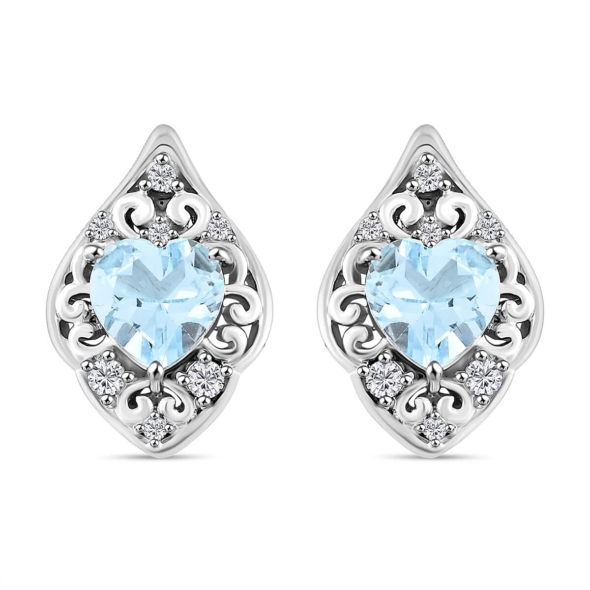 Blue Topaz and Simulated Diamond 3.35 ctw Earrings in Sterling Silver