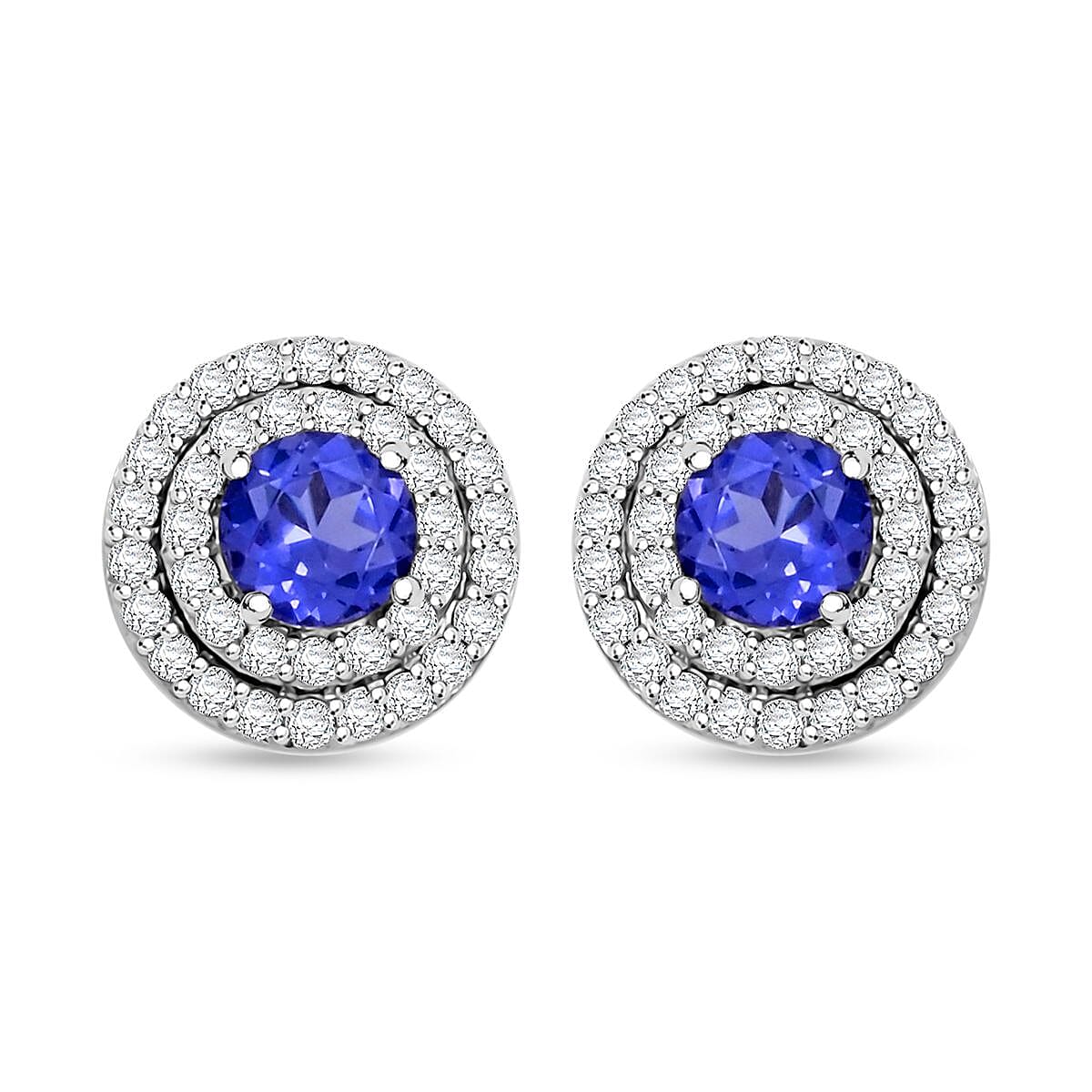 Simulated Tanzanite and Simulated Diamond 1.40 ctw Earrings in Silvertone