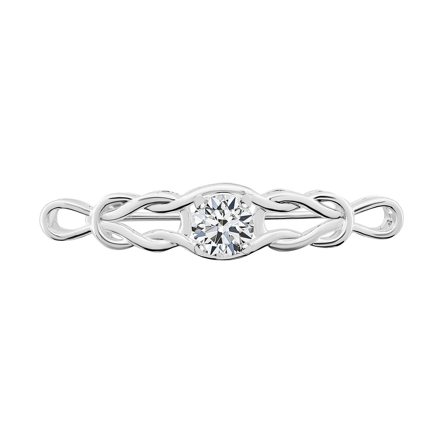Simulated Diamond Love Knot Brooch in Sterling Silver