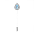 Blue Topaz, Simulated Diamond Brooch in Silvertone 3.10 ctw - Sticky add to cart bar