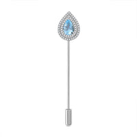 Blue Topaz, Simulated Diamond Brooch in Silvertone 3.10 ctw