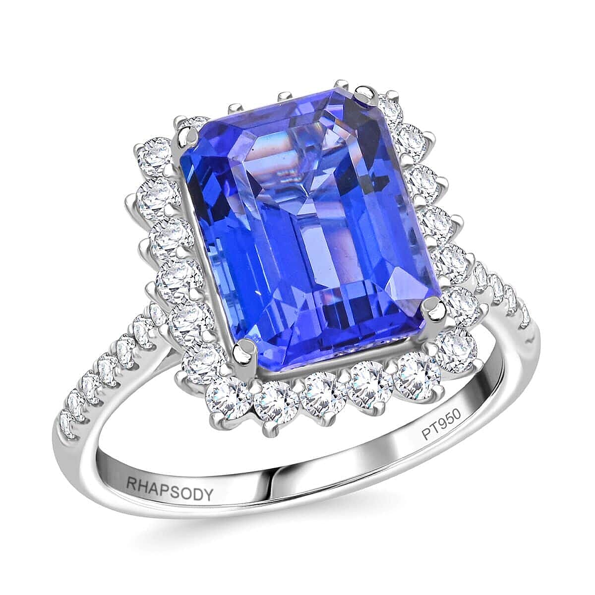 Certified & Appraised Rhapsody AAAA Tanzanite and E-F VS Diamond 7.50 ctw Ring in 950 Platinum 7.22 Grams