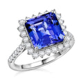 Certified & Appraised Rhapsody Asscher Cut AAAA Tanzanite and E-F VS Diamond 7.30 ctw Ring in 950 Platinum 7.03 Grams - Sticky add to cart bar