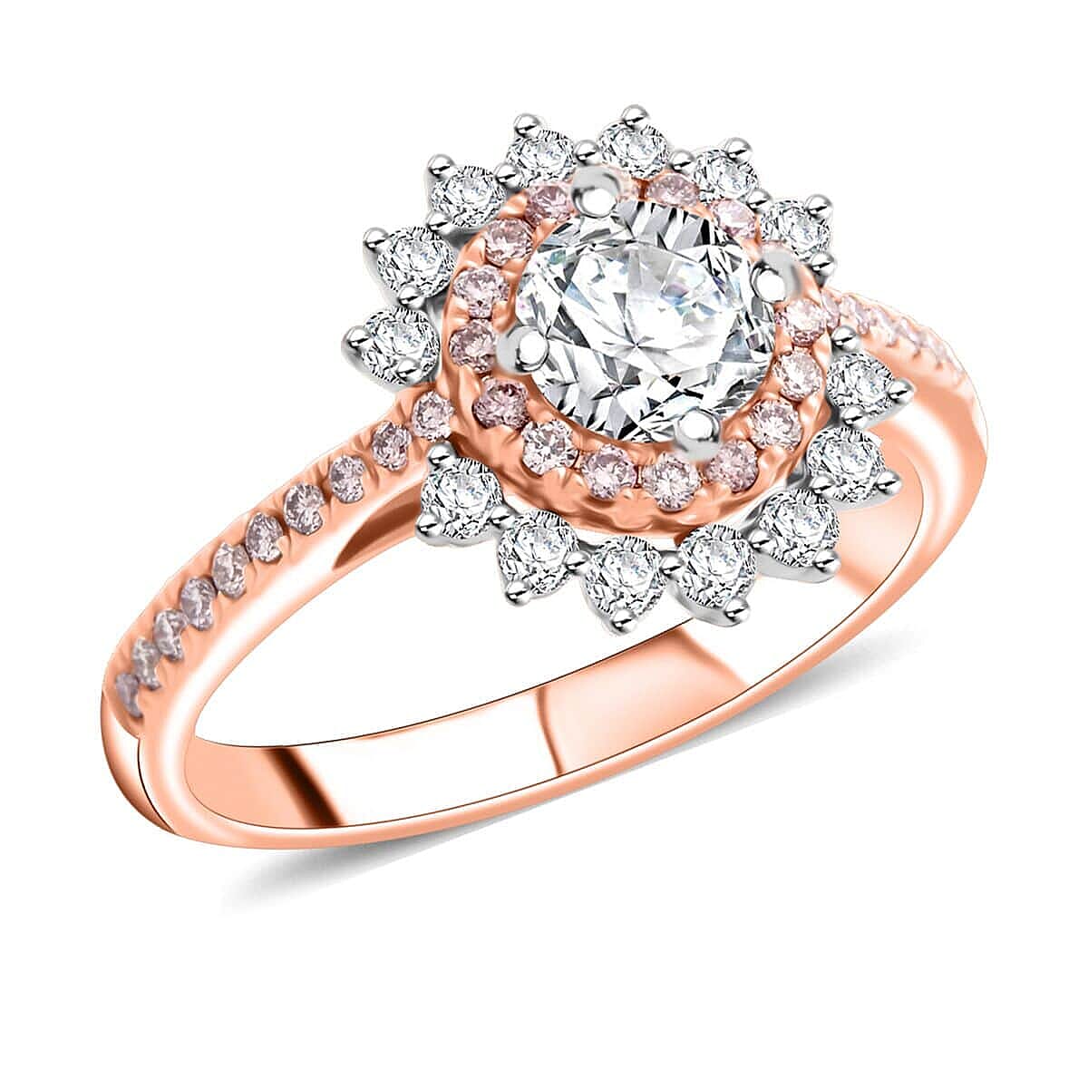 Modani Natural White and Pink Diamond 1.20 ctw Ring in 14K Rose and White Gold