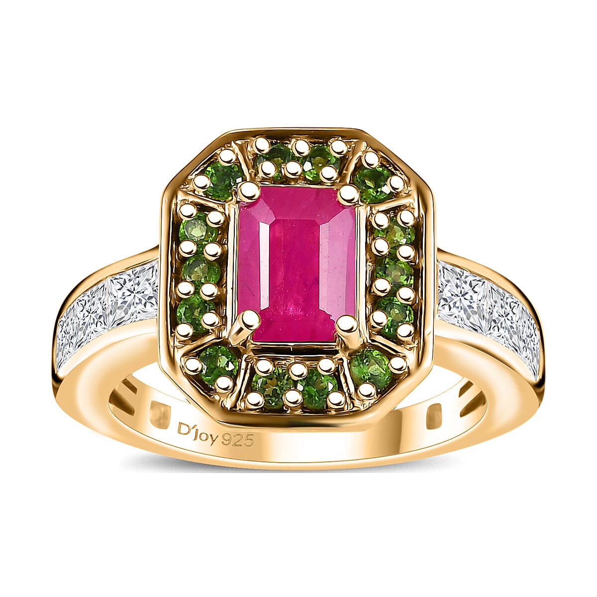 Premium Royal Ruby and Multi Gemstone 2.50 ctw Halo Ring in 18K Vermeil Yellow Gold Over Sterling Silver