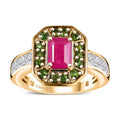 Premium Royal Ruby and Multi Gemstone 2.50 ctw Halo Ring in 18K Vermeil Yellow Gold Over Sterling Silver - Sticky add to cart bar