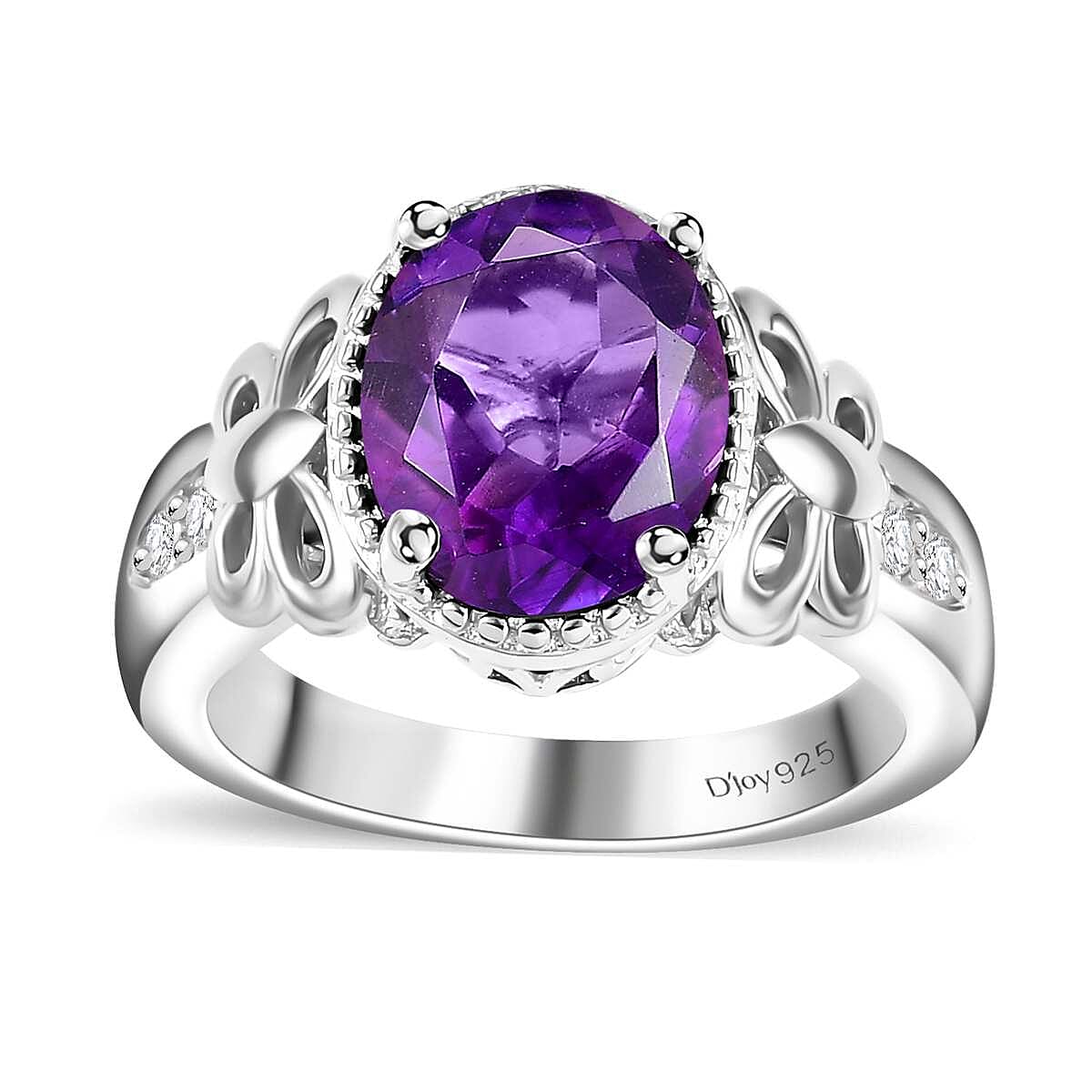 Moroccan Amethyst and Moissanite 2.60 ctw Ring in Rhodium Over Sterling Silver
